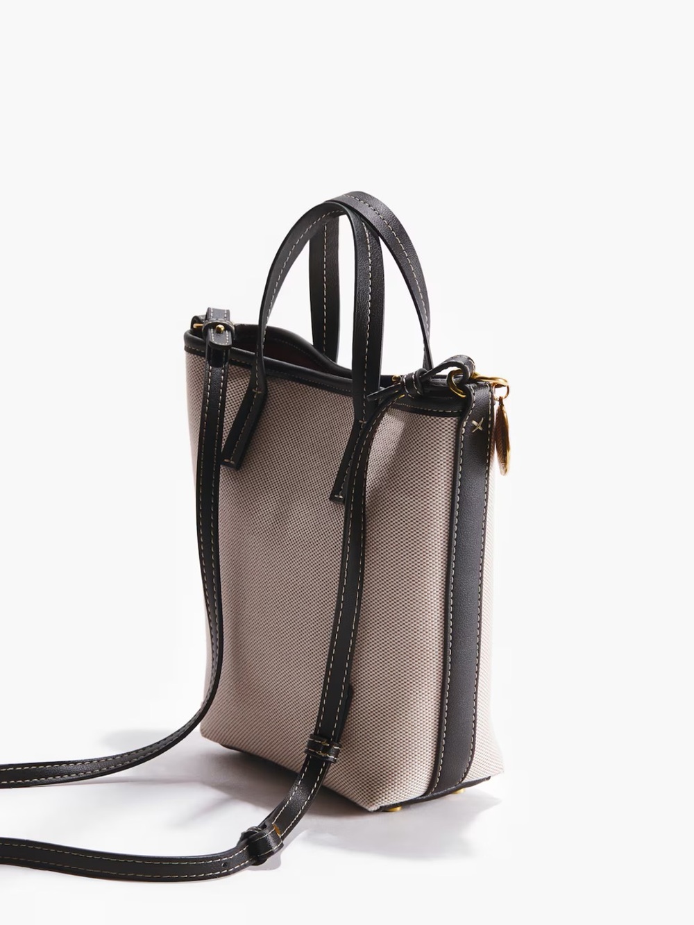 Stella McCartney Beige Canvas Logo Circle Tote with Black Trim - Picture 2 of 3